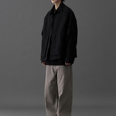 UNHOOD男装休闲潮牌纯色立领拉链褶皱夹克简约高级宽松秋冬外套