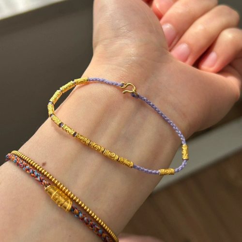 九紫离火运古法传承黄金色手链女轻奢百搭复古手工编织时尚手绳链