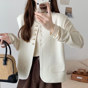 坎肩外套宽松无袖 新款 马夹女 马甲外搭秋季 欧洲站小香风针织开衫