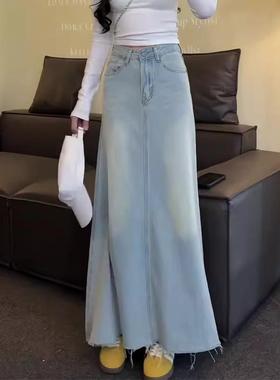 韩系浅蓝色百搭气质牛仔长裙高腰显瘦A字半身裙女2025年夏季新款