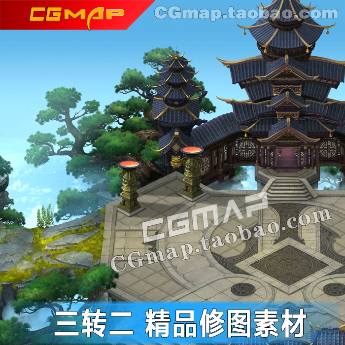 45度游戏场景修图素材 中国风手游设计玄幻神2d设计原画参考3转2