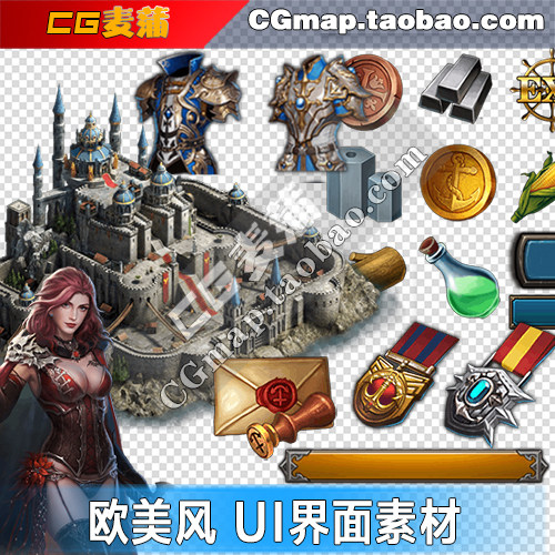 欧美魔兽海洋金属朋克航战争手游游戏UI界面勋章图标建筑升级素材