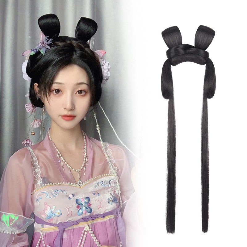 汉服假发古风古装假发包盘发一体式漫展拍照唐朝兔耳懒人发髻造型