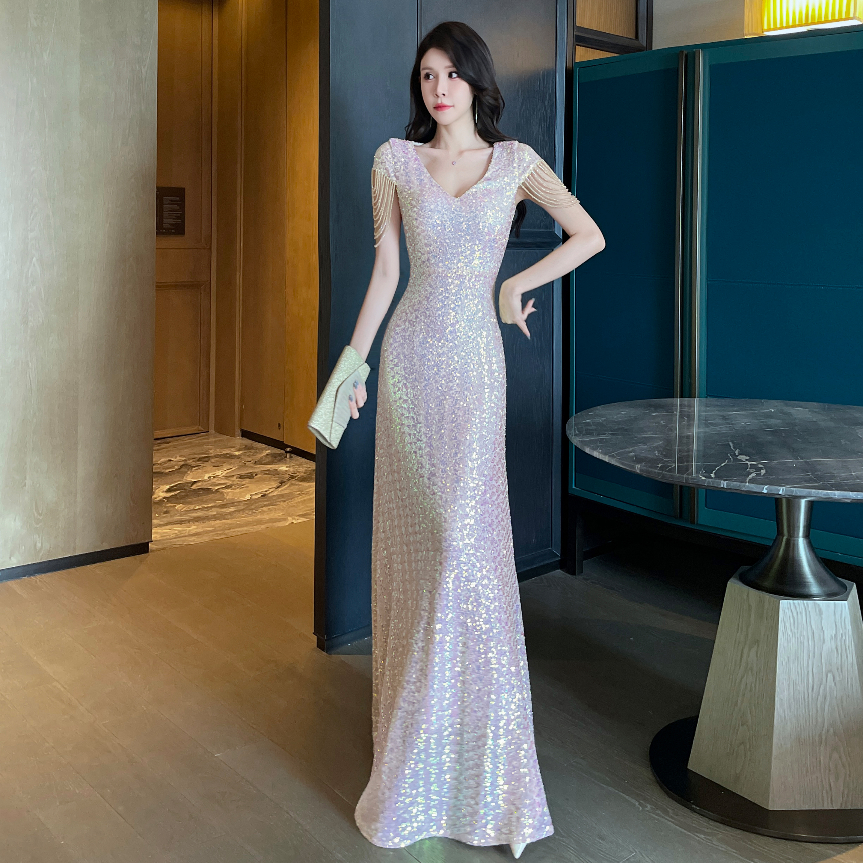 亮片晚礼服女高级感气质名媛流苏
