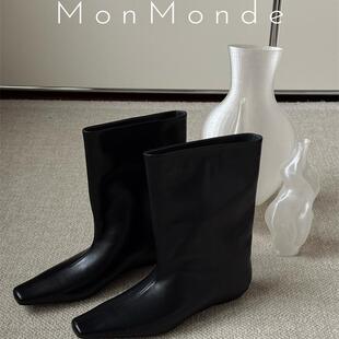 MonMonde-2024秋季新款   能塞进裤子的筒靴 骑士靴 牛皮小短靴