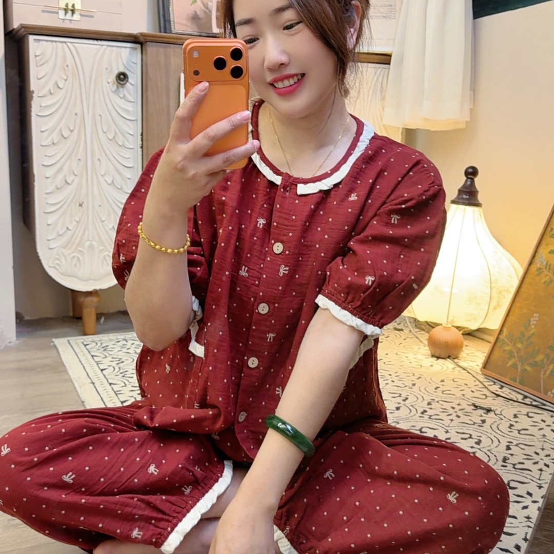 女款短袖九分裤夏季全棉家居服