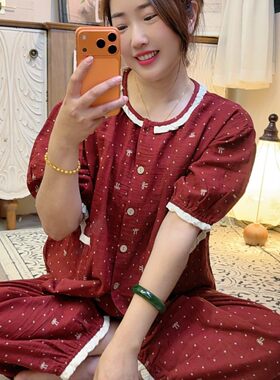 女款短袖九分裤夏季全棉家居服