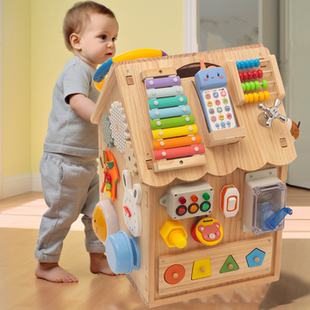 蒙氏蒙特梭利忙碌屋房子儿童早教益智力多功能百宝箱开锁木制玩具