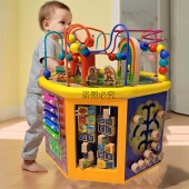 儿童婴儿大绕珠百宝箱多功能木制串珠宝宝八面体益智玩具礼物