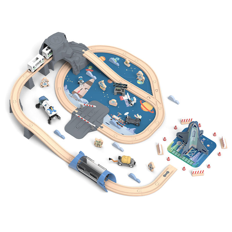 ELECTRIC SOLID WOOD SPACE PLANET CHILDRENS BRAINS PUZZLE ASSEMBLY TOY TRAIN TRACK TOY CAR ROCKET MOON EXPLORATION