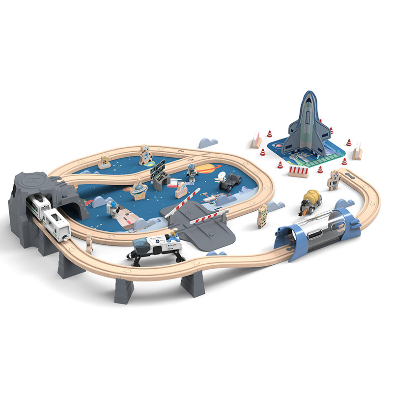 ELECTRIC SOLID WOOD SPACE PLANET CHILDRENS BRAINS PUZZLE ASSEMBLY TOY TRAIN TRACK TOY CAR ROCKET MOON EXPLORATION