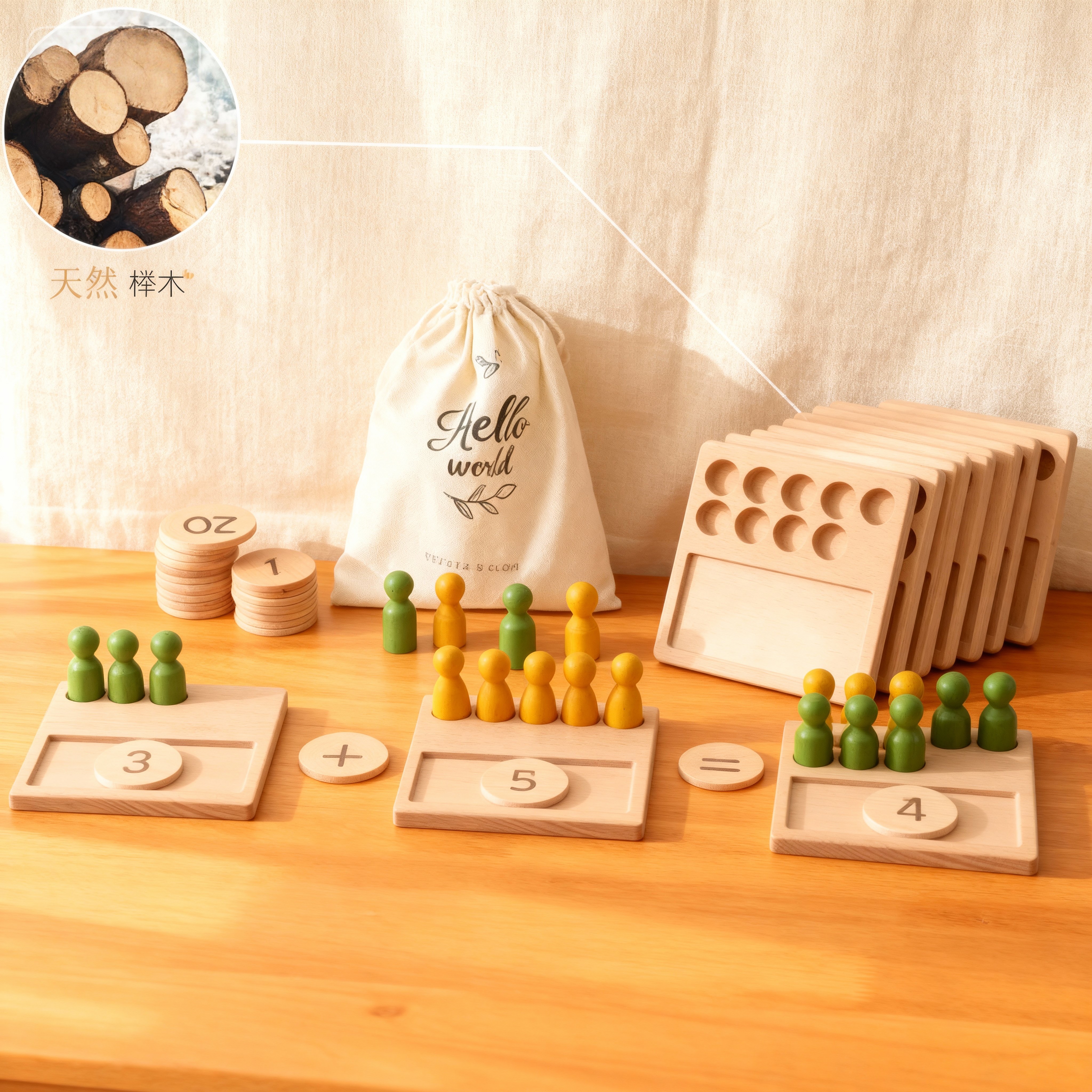 出口榉木幼儿园数学加减法教具益智启蒙分解算数十格百数早教板