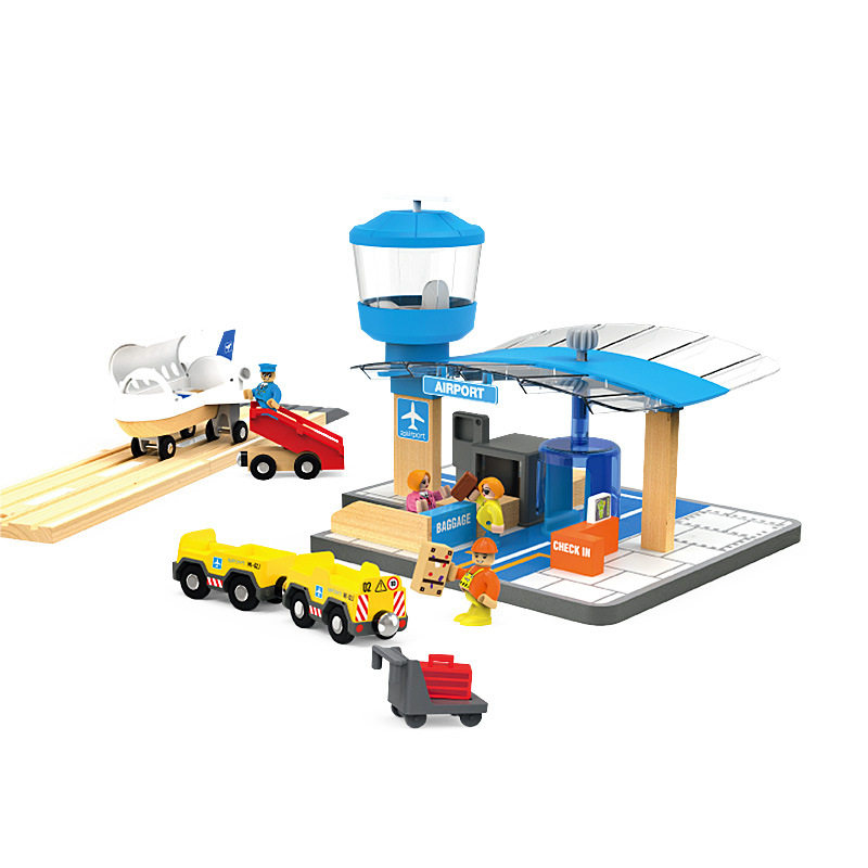 CROSS BORDER EXPORT WOODEN RAIL AIRPORT TERMINAL INTERNATIONAL AIRPORT COMPATIBLE WOODEN RAIL INS TOY MEN