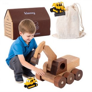 跨境立体实木拼图工程小车飞机搭建实木积木男女孩益智玩具礼物