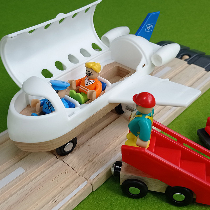 CROSS BORDER EXPORT WOODEN RAIL AIRPORT TERMINAL INTERNATIONAL AIRPORT COMPATIBLE WOODEN RAIL INS TOY MEN