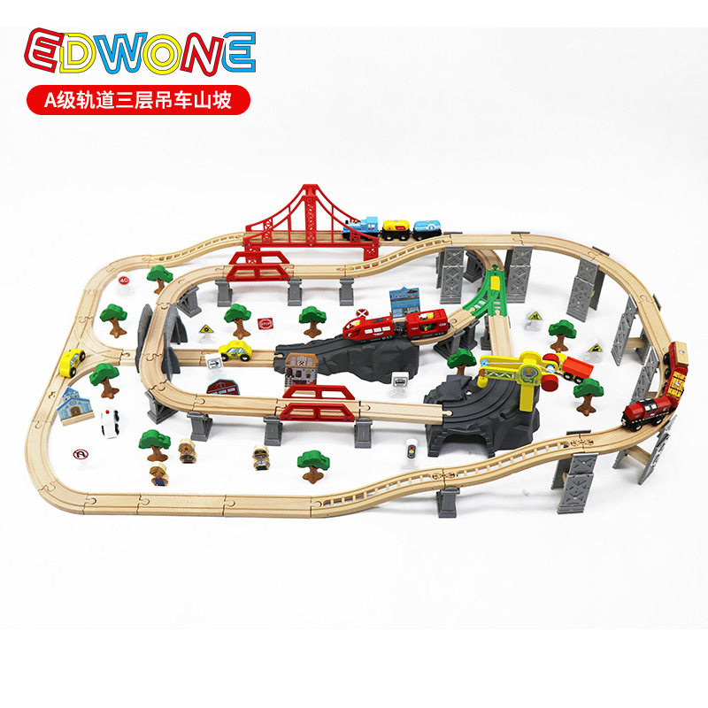 WOODEN RAIL CAR ELECTRIC LITTLE TRAIN SET TRACK KIDS GIFT PUZZLE ASSEMBLING TOY CAR COMPATIBLE BUILDING BLOCKS MEN