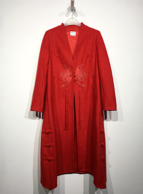 潮系列 D97155 时尚古风长款毛呢外套品牌女装折扣