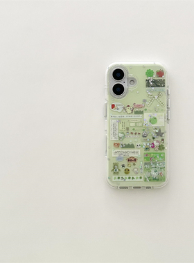 DGP 小众韩国绿色可爱卡通公仔闪粉插画适用于iPhone16promax手机壳14苹果15pro硬壳13新款女款超火小红书