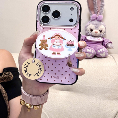 韩国粉色公主小熊波点磁吸适用iphone16pro手机壳苹果17新款15创意14pro女17超火15promax防摔保护套小红书