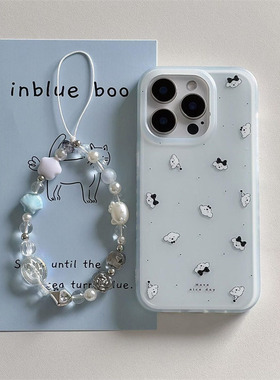 DGP韩国baby蓝蝴蝶小狗插画磨砂双层手链适用于iPhone16promax手机壳14苹果15pro硬壳13防摔新款女超火小红书