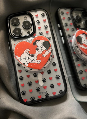 DGP 小众韩国红色爱心斑点狗磁吸支架适用于iPhone16promax手机壳14苹果15pro硬壳新款女超火小红书防摔透明