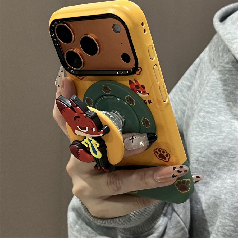 韩国可爱卡通狐狸插画磁吸支架磨砂适用iphone16pro手机壳苹果17新款15创意14pro女17超火15promax防摔保护套