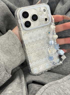 韩国可爱卡通雪花白色兔子闪粉适用iphone16pro手机壳苹果17新款15创意14pro女款17超火15promax防摔保护套