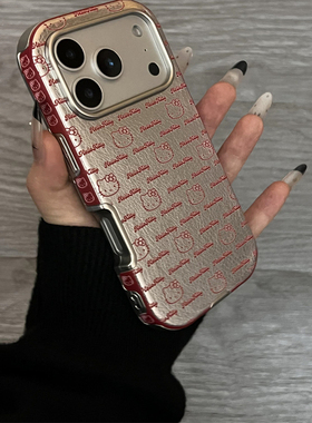 韩国卡通电镀银皮质红色线条猫适用iphone16pro手机壳苹果17新款15创意14pro女款17超火15promax防摔保护套