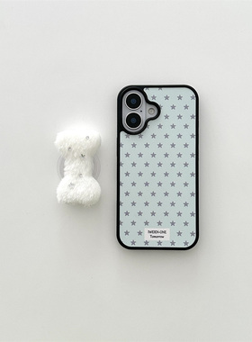 DGP 小众韩国网红y2k蓝色波点毛绒骨头支架适用于iPhone16promax手机壳14苹果15pro硬13新款女超火小红书磨砂