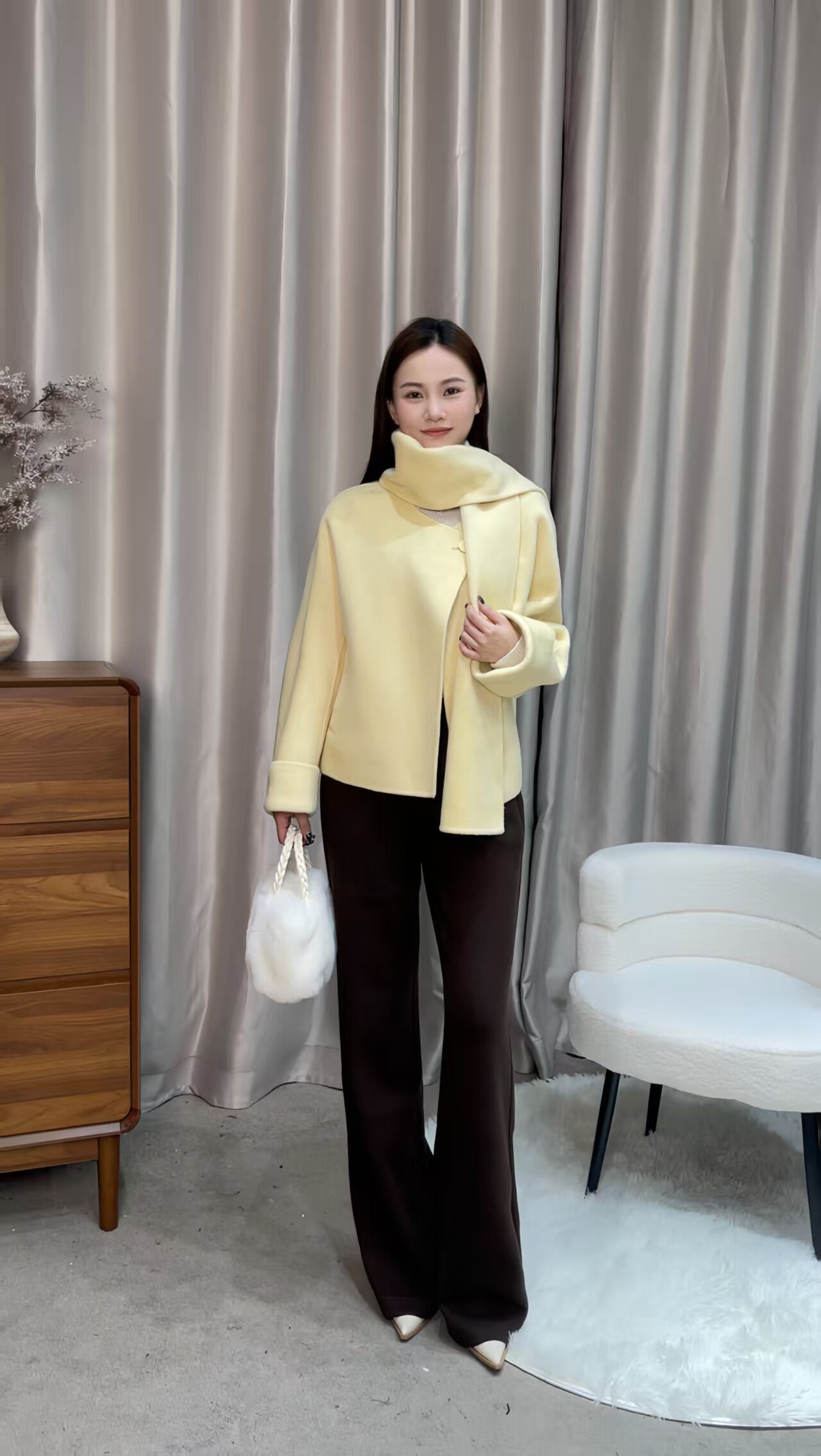 2025秋冬新款双面羊绒大衣女短款小个子围巾领羊毛呢外套