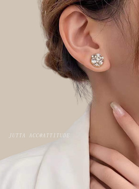 磁吸耳钉轻奢耳夹圆球女带钻爆闪耳环防过敏耳饰气质无耳洞无痛潮