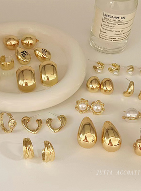 金色耳环耳饰复古几何耳钉冷淡风水滴2026年新款潮小众设计感高级