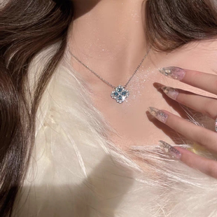 花朵项链女loop海蓝宝四叶草钛钢不掉色爆款 锁骨链颈链显白送女友