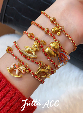 本命年红手绳马年礼物新款手链女喜庆平安扣编织手环新中式可调节