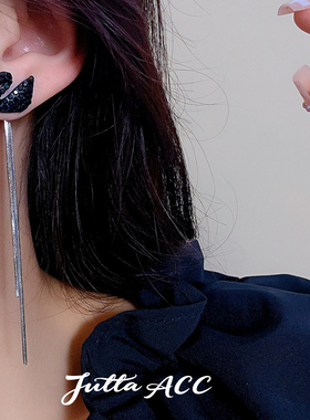 黑色天鹅流苏耳线高级感纯银防过敏耳饰雪花耳钉显瘦带钻耳环女潮