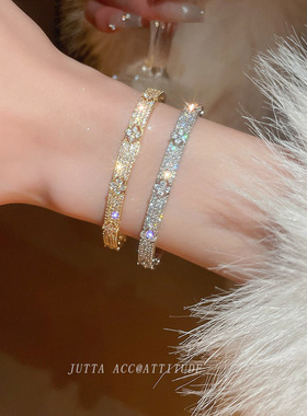 满钻锆石花朵手镯女夏季叠戴轻奢高级小众时尚简约手饰手环设计感