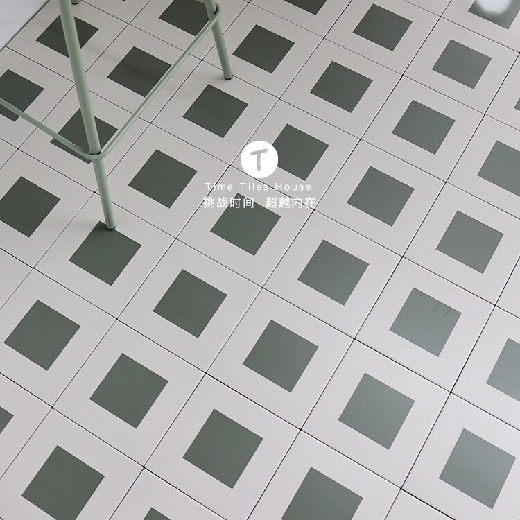 亿正 低饱和牛油果色小花砖 清新北欧阳台地砖仿地毯方形格子瓷砖