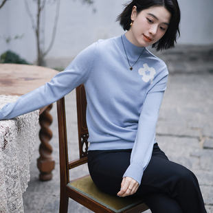 G25M 寻常花月 北京瓷片高端复古文艺美丽诺羊毛提花套头衫 034
