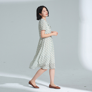 织流光 053 瓷片高端复古设计师原创桑蚕丝连衣裙 G22S