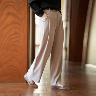 瓷片高端复古文艺设计师原创气质宽松直筒裤 杏雨 045 G23C