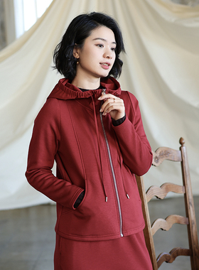 G25D-042【一枝红杏】北京瓷片高端复古文艺红色白色连帽卫衣开衫