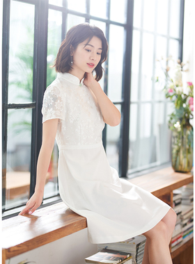 G19C-041【某段时光】瓷片高端复古轻中式桑蚕丝绣花连衣裙