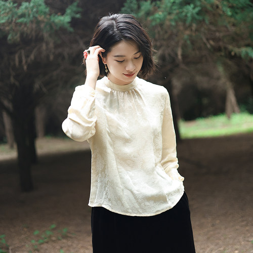 高级感穿搭小立领桑蚕丝提花衬衫