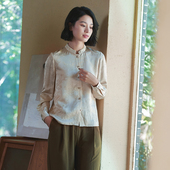 G22Q 042 燕语 瓷片高端复古文艺设计师原创提花立领衬衫