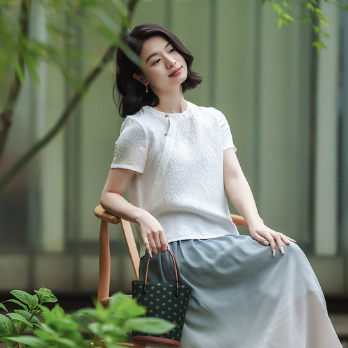 北京瓷片中式真丝薄款衬衫小衫