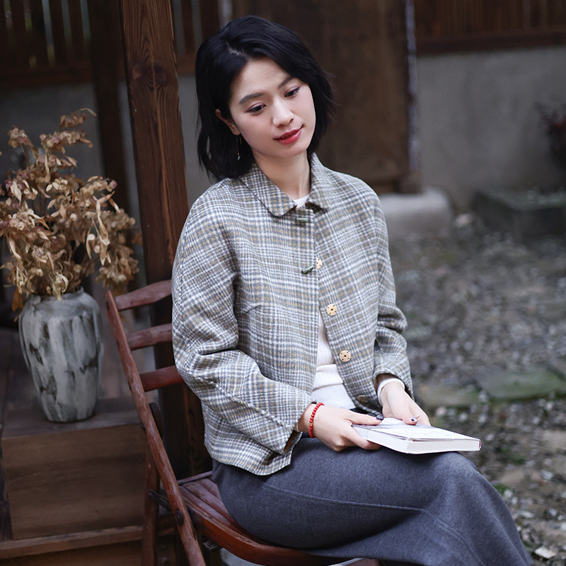 羊毛双面呢格子外套上衣