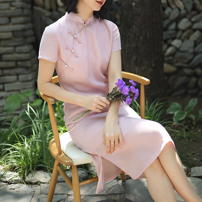 轻中式铜氨面料短袖旗袍