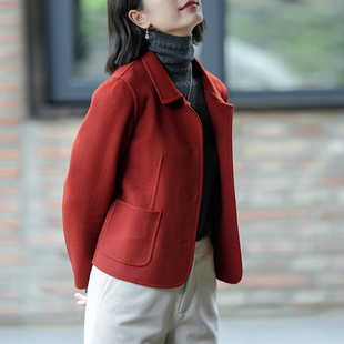 瓷片高端复古文艺双面短顺羊毛外套上衣 一室天香 G23D 038