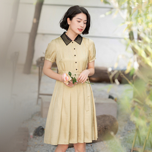 7-G22S-039【芳草碧天】瓷片高端复古设计师原创气质连衣裙