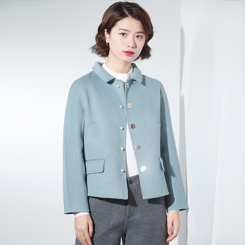 瓷片高端复古文艺连肩袖毛呢外套